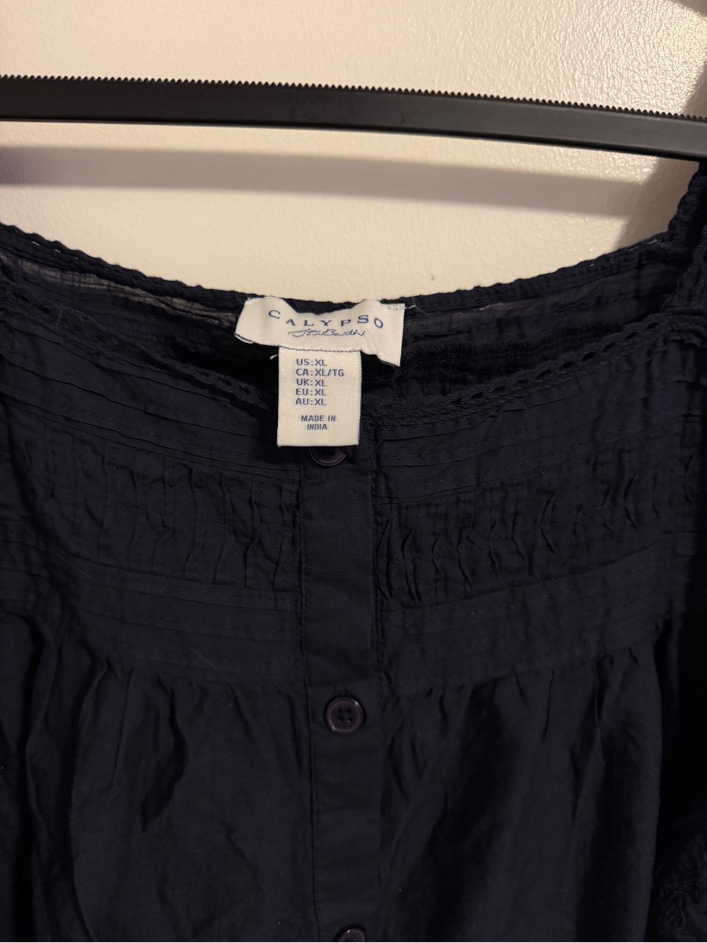 Calypso St Barth Blouse Navy Blue Peasant Babydoll Top XL - Picture 3 of 6